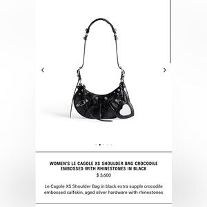 WOMEN'S LE CAGOLE XS SHOULDER BAG CROCODILE EMBOSSED WITH RHINESTONES IN BLACK